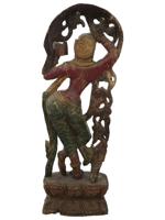 ANTIQUE INDIAN KHAJURAHO CARVED WOOD NYMPH SCULPTURE