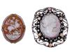 TWO VINTAGE GOLD AND SILVER CAMEO BROOCHES PIC-0