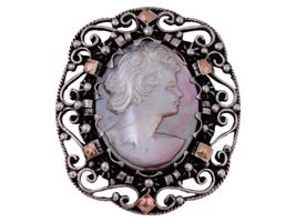 TWO VINTAGE GOLD AND SILVER CAMEO BROOCHES