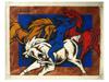 INDIAN ACRYLIC PAINTING BY MAQBOOL F HUSAIN WITH COA PIC-0