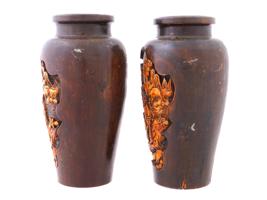 PAIR OF CHINESE BOXWOOD LACQUERED CARVED VASES