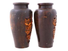 PAIR OF CHINESE BOXWOOD LACQUERED CARVED VASES