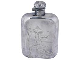 ANTIQUE EARLY 20TH C ENGLISH STERLING SILVER FLASK