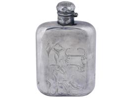 ANTIQUE EARLY 20TH C ENGLISH STERLING SILVER FLASK