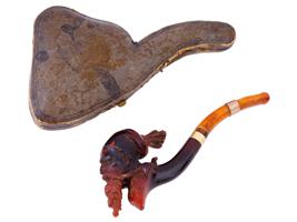 ANTIQUE BLOCK MEERSCHAUM PIPE WITH AN AMBER STEM