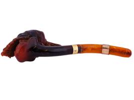 ANTIQUE BLOCK MEERSCHAUM PIPE WITH AN AMBER STEM