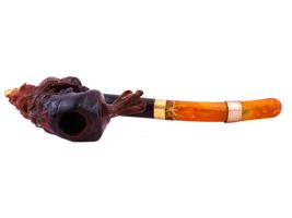 ANTIQUE BLOCK MEERSCHAUM PIPE WITH AN AMBER STEM