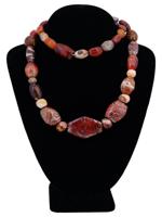 ANCIENT AGATE CARNELIAN AND JASPER BEADS NECKLACE