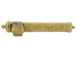 ISLAMIC GILT BRASS QALAMDAN PEN BOX WITH INKWELL