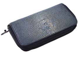 VINTAGE BLUE SHAGREEN LEATHER DOUBLE ZIP WALLET