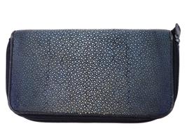 VINTAGE BLUE SHAGREEN LEATHER DOUBLE ZIP WALLET