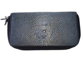 VINTAGE BLUE SHAGREEN LEATHER DOUBLE ZIP WALLET