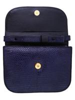 VINTAGE NAVY BLUE LIZARD LEATHER FLAP SHOULDER BAG