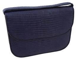 VINTAGE NAVY BLUE LIZARD LEATHER FLAP SHOULDER BAG