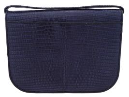 VINTAGE NAVY BLUE LIZARD LEATHER FLAP SHOULDER BAG