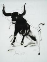 ATTR TO SUNIL DAS INDIAN BULL CHARCOAL PAINTING