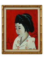 JAPANESE GEISHA WOMAN PORTRAIT OIL PAINTING SIGNED