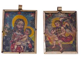 2 ANTIQUE ENAMEL HAND PAINTED BODY ICON PENDANTS