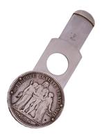 ANTIQUE SILVER ELOI PERNET 5 FRANC COIN CIGAR CUTTER