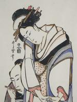 AFTER KITAGAWA UTAMARO INK AND WATERCOLOR PAINTING