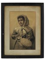 ANTIQUE EUROPEAN SCHOOL PORTRAIT OF GIRL ENGRAVING