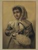 ANTIQUE EUROPEAN SCHOOL PORTRAIT OF GIRL ENGRAVING PIC-1