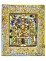 ANTIQUE 19TH C RUSSIAN ORTHODOX ENAMEL BRASS ICON