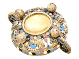 IMPERIAL RUSSIAN SILVER ENAMEL BOWL BY OVCHINNIKOV