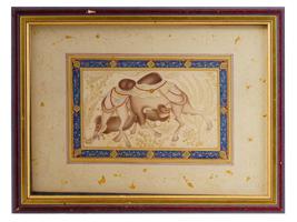 MINIATURE ANTIQUE PERSIAN MUGHAL CAMELS PAINTING