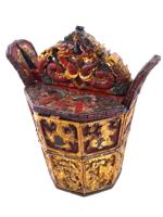 ANTIQUE CHINESE LACQUERED CARVED WOOD WEDDING BASKET