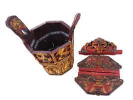 ANTIQUE CHINESE LACQUERED CARVED WOOD WEDDING BASKET