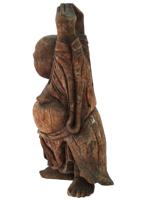 ANTIQUE CHINESE CARVED WOOD SCULPTURE OF HAPPY BUDDHA