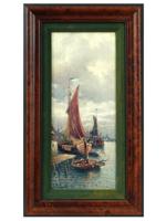 ANTIQUE PORT SEASCAPE OIL PAINTING BY LEO PERLA