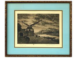 GERMAN OLD CITYSCAPE VIEW ETCHING SIGNED BY ARTIST