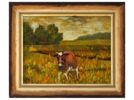 IMPRESSIONIST MANNER COW LANDSCAPE OIL PAINTING