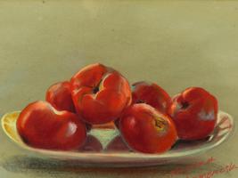 M DEMBROSKY STILL LIFE PASTEL PAINTING RED FRUITS