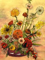 MIXED MEDIA PAINTING OF FLOWERS DAISY H MARTIN 67