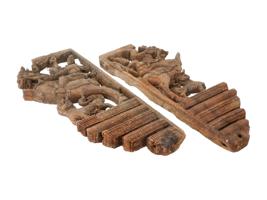 PAIR OF INDIAN CARVED RELIEF WOODEN WALL BRACKETS