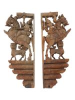 PAIR OF INDIAN CARVED RELIEF WOODEN WALL BRACKETS