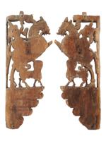 PAIR OF INDIAN CARVED RELIEF WOODEN WALL BRACKETS