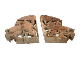 PAIR OF INDIAN CARVED RELIEF WOODEN WALL BRACKETS