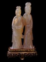 CHINESE HAND CARVED AGATE FIGURE OF COURT LADIES