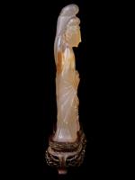 CHINESE HAND CARVED AGATE FIGURE OF COURT LADIES