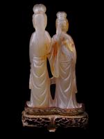 CHINESE HAND CARVED AGATE FIGURE OF COURT LADIES