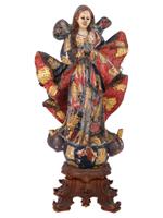 ANTIQUE SPANISH COLONIAL WOODEN VIRGIN MARY SCULPTURE