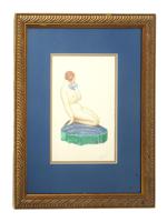 MID CENTURY GOUACHE PAINTING NAKED WOMAN SIGNED