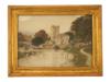 ANTIQUE WATERCOLOR LANDSCAPE CHURCH PAINTING SIGNED PIC-0