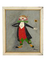 MID CENTURY OIL PAINTING CLOWN WITH FLOWER SIGNED