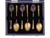 ENGLISH GILT SILVER ENAMEL SPOONS SET MAPPIN WEBB PIC-1