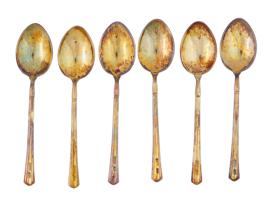 ENGLISH GILT SILVER ENAMEL SPOONS SET MAPPIN WEBB